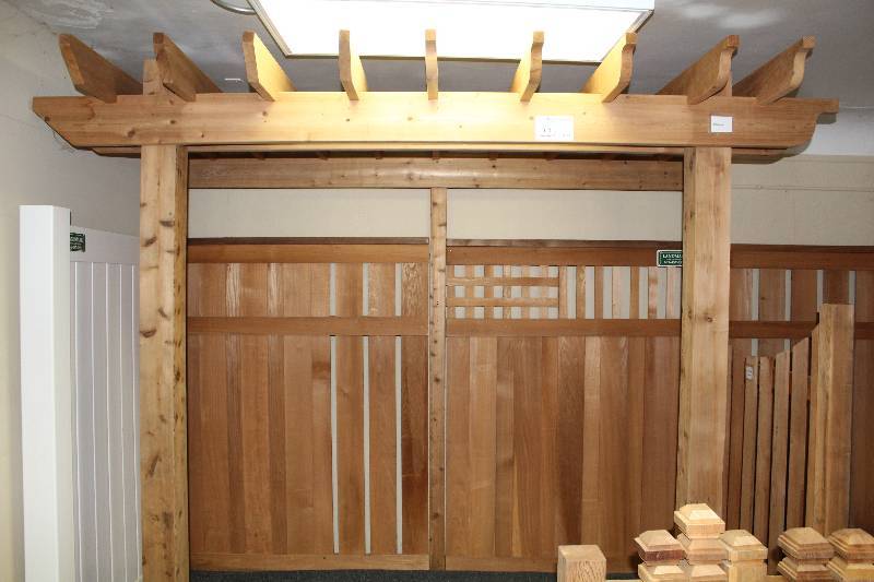 lot 227 image: Wood Arbor, 3-Wood Fence Panels, 1-PVC Fence Panel