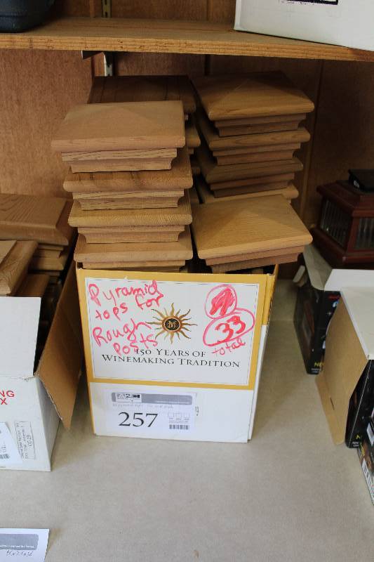 lot 257 image: Lot of (33) Pyramid Wood Fence Post Tops