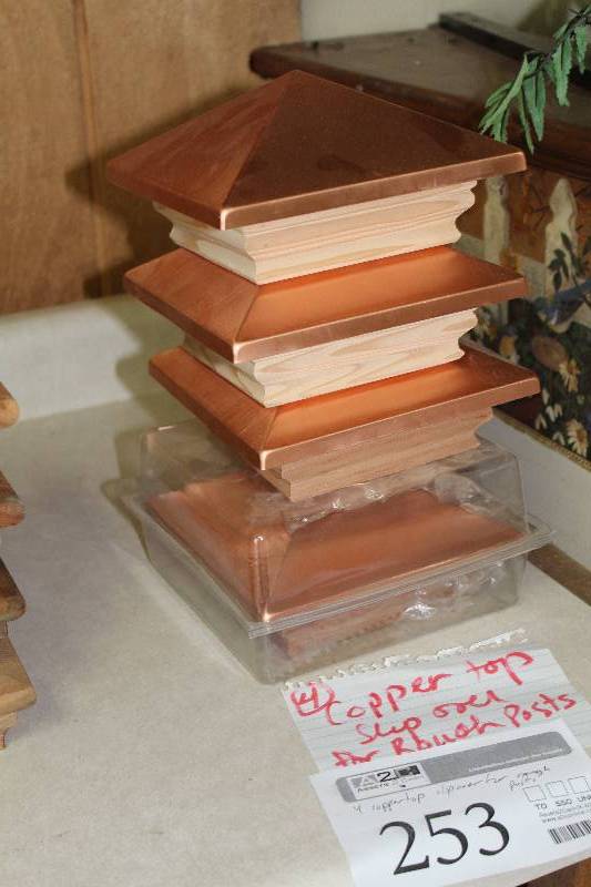 lot 253 image: Lot of (4) Copper Top Slip-Over Fence Post Tops