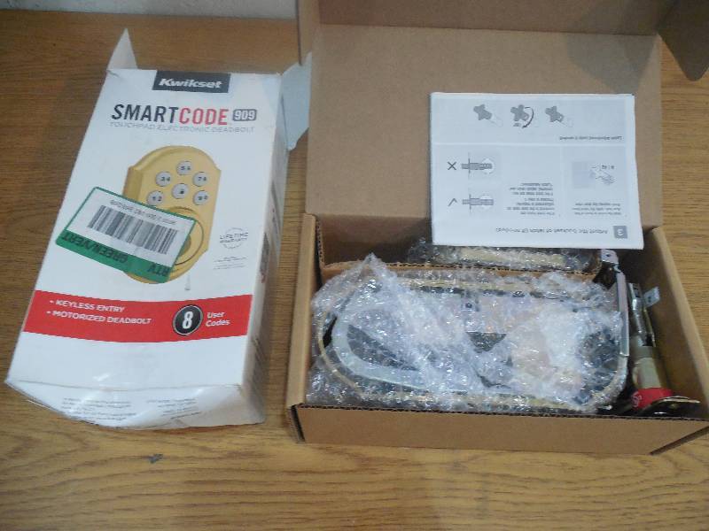 lot 26 image: Kwikset SmartCode 909 Lifetime Polished Brass Single Cylinder Electronic Deadbolt featuring SmartKey