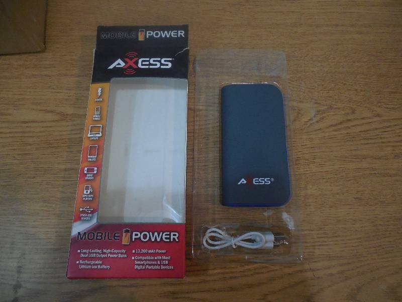 lot 65 image: Axess 13,200 mAh Mobile Power Bank with Dual USB, BlueGray