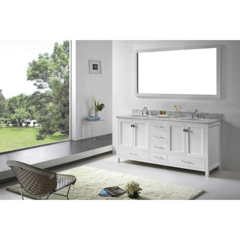 lot 98 image: CAROLINE AVENUE 72 IN. W X 22 IN. D DOUBLE VANITY IN WHITE WITH MARBLE VANITY TOP IN WHITE WITH WHITE BASIN