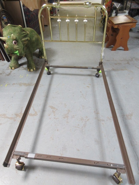 TWIN PORCELAIN AND BRASS BED