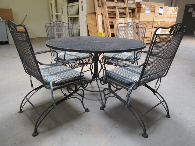 WROUGHT IRON PATIO TABLE AND CHAIRS