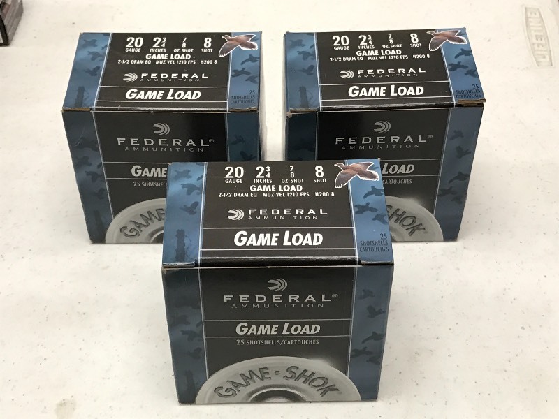 lot 49 image: (3) Boxes Of Federal 20gauge #8 Sho...