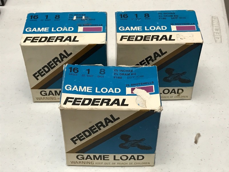 lot 53 image: (3) Boxes Of Federal 16gauge #8 Sho...