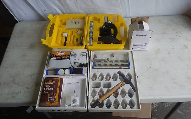 Kids Micro Scope Set, Vintage Metal Geology Lab Set