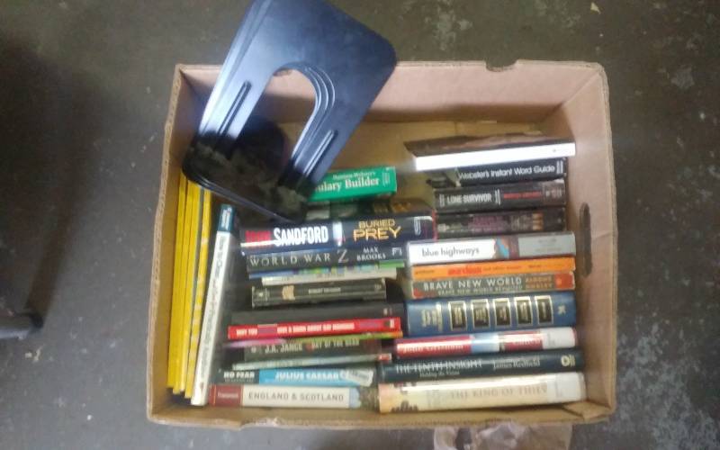 Box Of Books & 2-Pair Book Ends (John Grisham, John Sandford & Others)