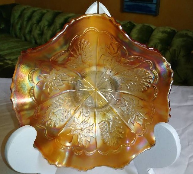 lot 142 image: Fenton Peacock and Dahlia, Small Bowl, Marigold