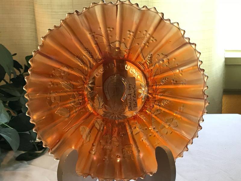 lot 211 image: Northwood good luck Marigold flat bowl
