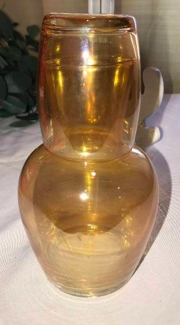 lot 238 image: Fenton tumble up marigold craft two and three-quarter inches across by 6 in high tumbler is 2 in across by 3 and 14 inches high