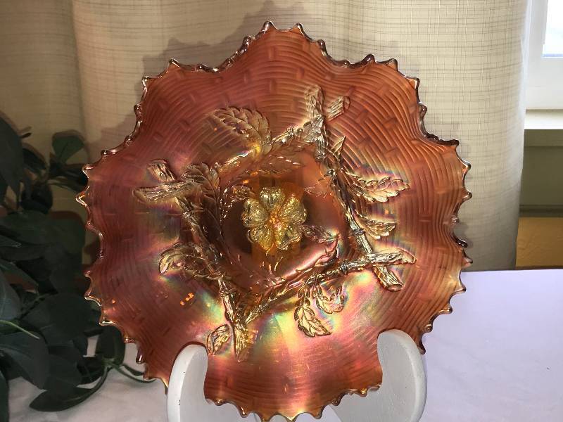 lot 247 image: Dugan Apple Blossom Twigs Marigold bowl