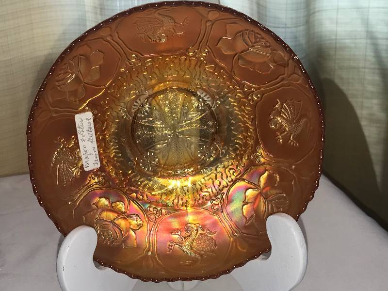 lot 265 image: Fenton dragon and Lotus Marigold flat Bowl