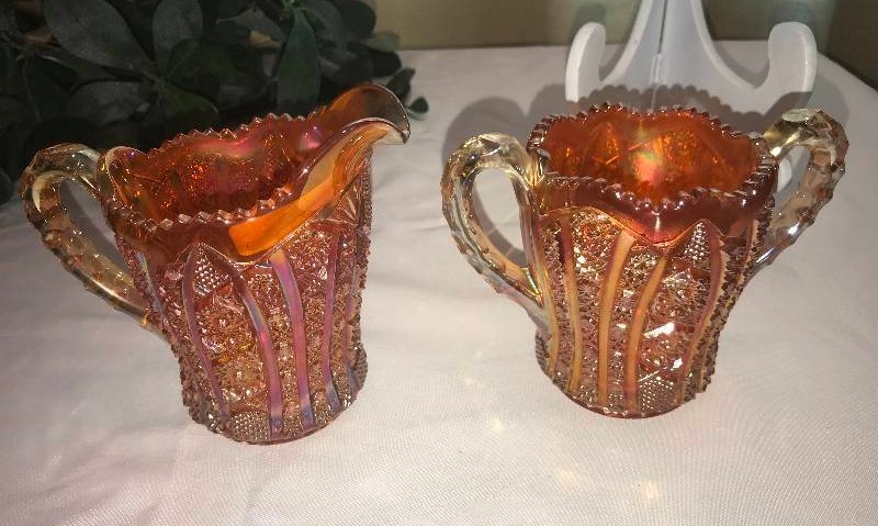 lot 271 image: Imperial octagon Marigold table set creamer and Spooner