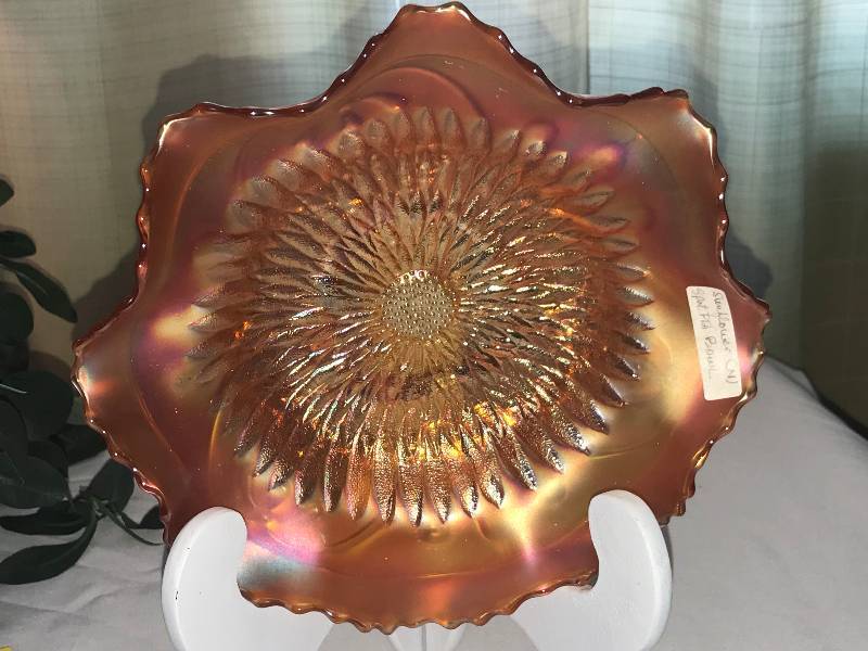 lot 285 image: Northwood sunflower Meander dark Marigold footed Bowl