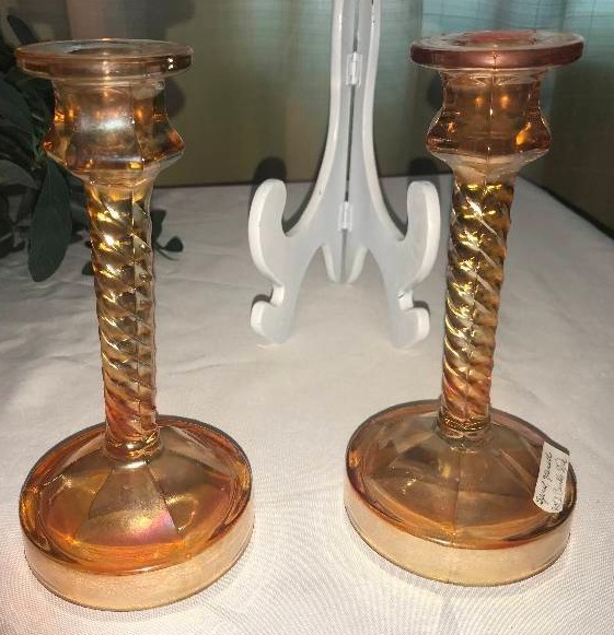 lot 296 image: Jeanette spiral candlesticks (2) Marigold