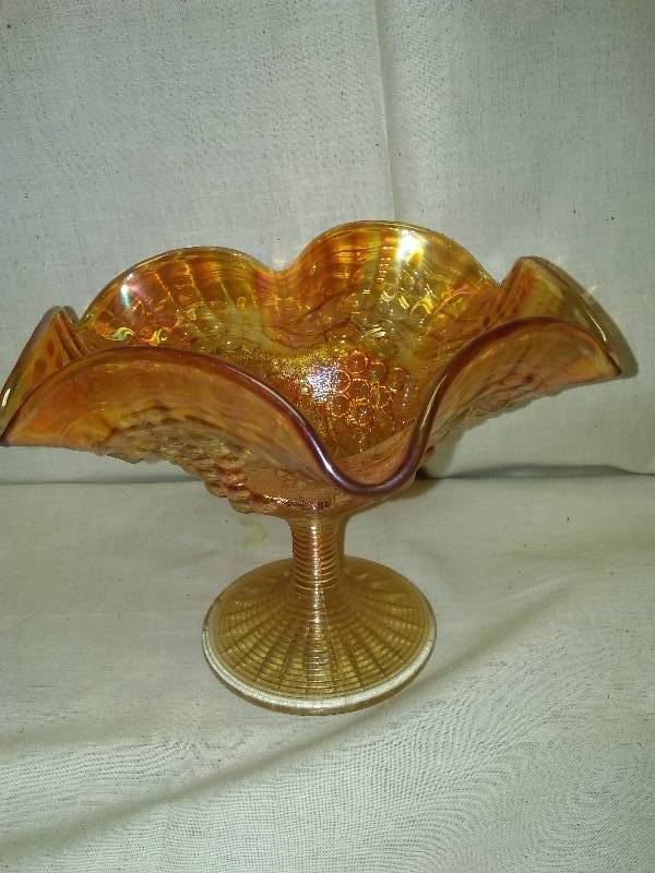 lot 413 image: Fenton Holly Marigold Plate (9 in. Diam.) and Pedestal Bonbon