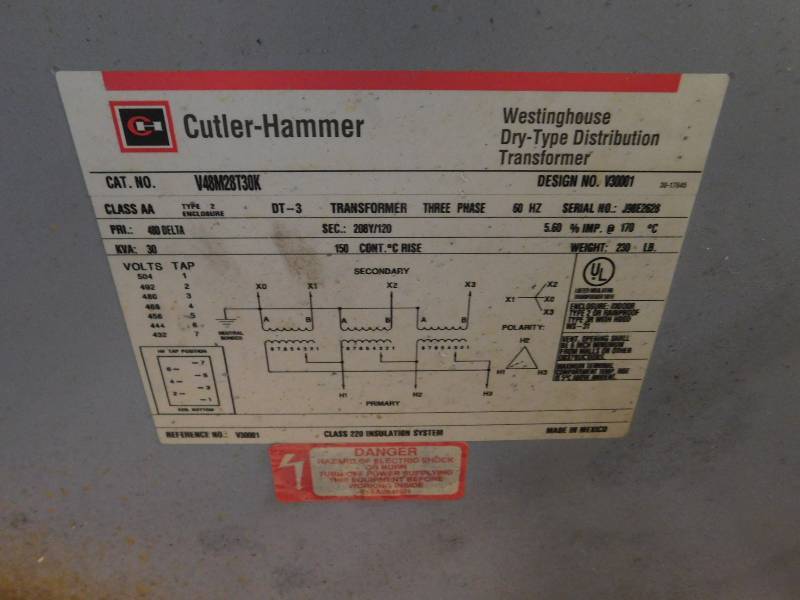 lot 24 image: Culter Hammer 30KVA Tansformer