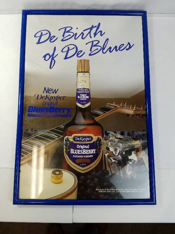 lot 8 image: New Dekuyper Original Blues Berry Blueberry Schnapps 25 high by 17 Wall Mirror Sign