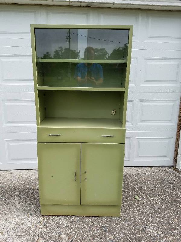 Vintage 1950 S Metal Cabinet With Sliding Glass Widow Bygland Reduction Sale Part 2 K Bid