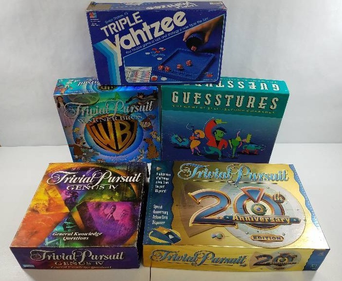 lot 29 image: Mix lot of Board games Guesstures Yahtzee & Trivial Pursuit lot of 5