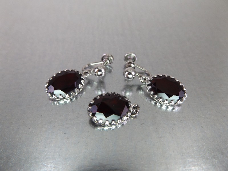 Sterling Silver&nbspDanecraft&nbspRed Garnet Earring Pendant Set