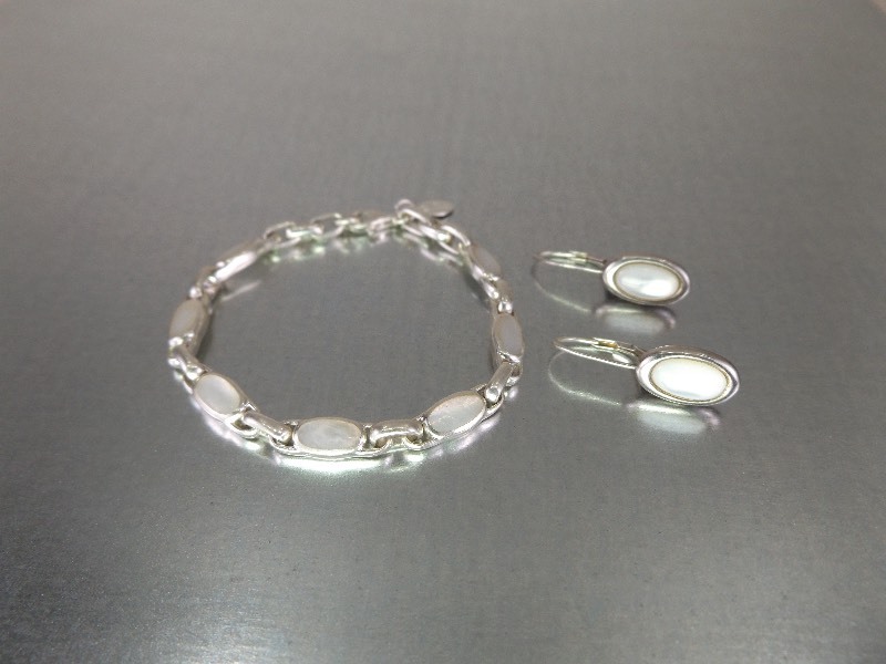 Sterling Silver and Mother of Pearl Bracelet and Earring Set