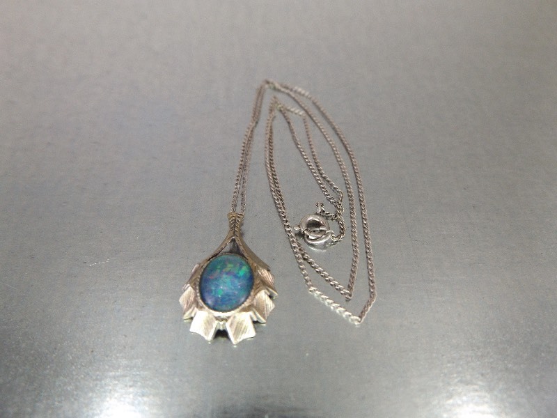 Sterling Silver Necklace and Australian Lightning Opal Pendant