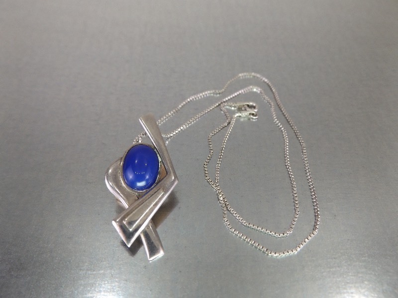 Sterling Silver Necklace and Blue Lapis Pendant