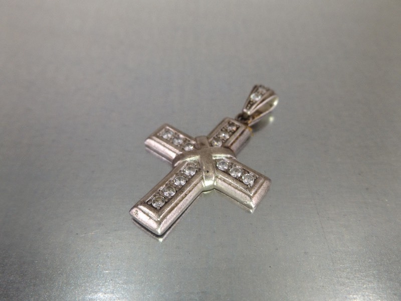 Larger Sterling Silver Jeweled Cross Pendant