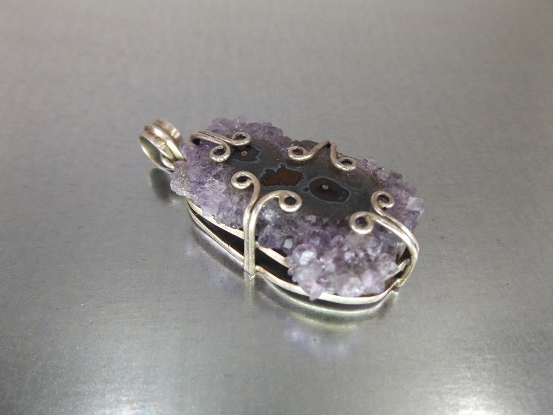 Larger Sterling Silver Druzy Agate Crystal Pendant