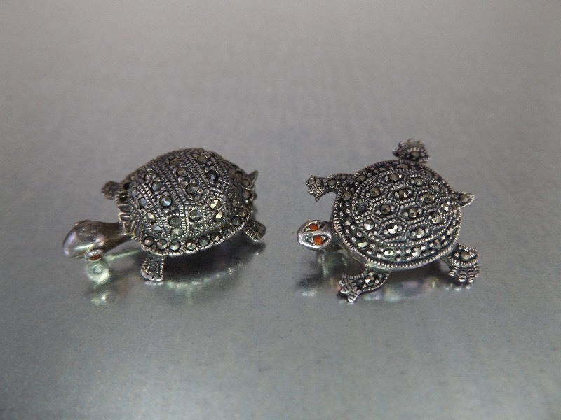 2 Sterling Silver Marcasite Turtle Brooches