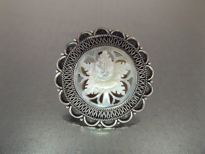Sterling Silver Mother of Pearl Flower Brooch