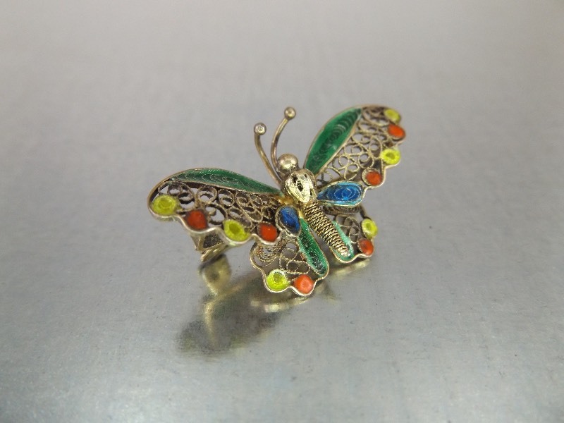Antique 800 Silver Enamel Accent Butterfly Brooch