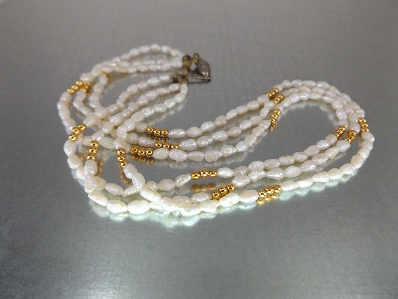 Antique Freshwater 3 Strand Baroque Pearl Necklace