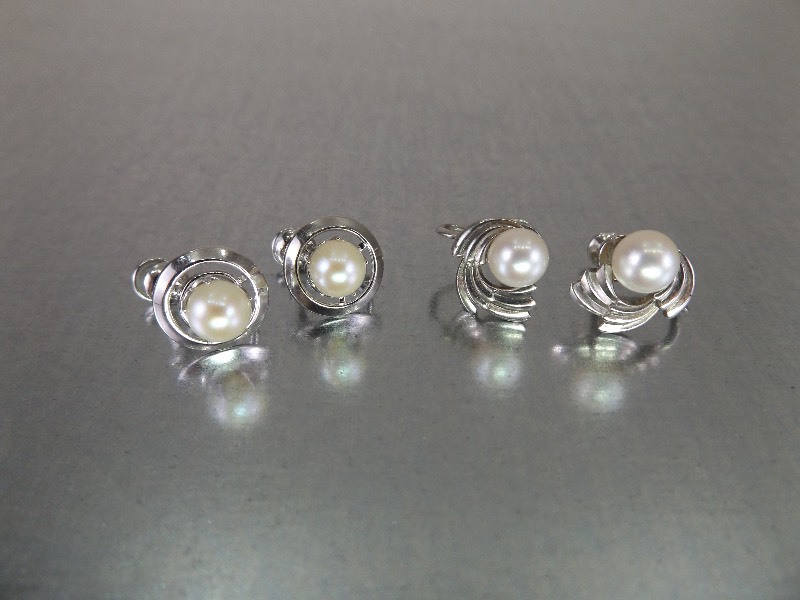 2 Pairs of Screw Back Sterling Silver etc. Pearl Earrings