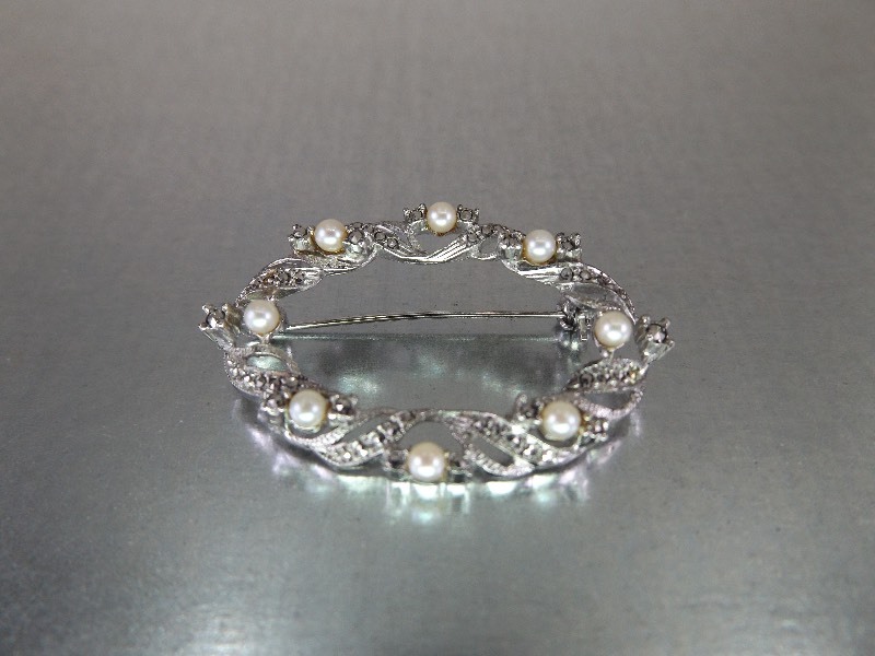 Antique Norwegian 830 Silver Pearl Brooch