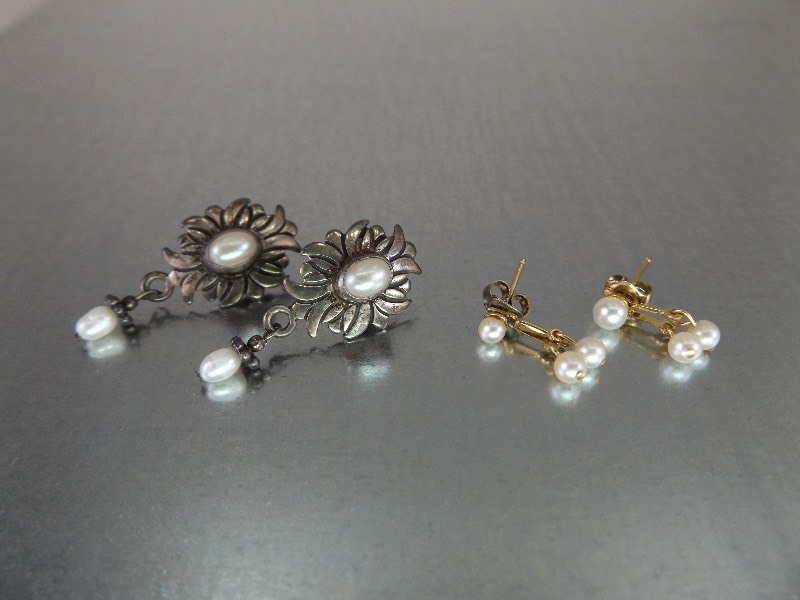 2 Sets of Real Pearl Sterling Silver etc. Earrings