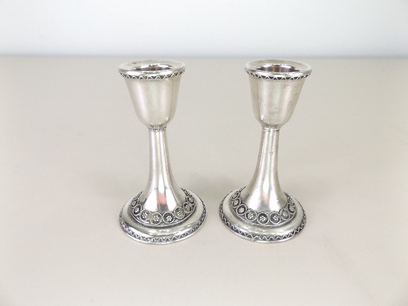 2 Sterling Silver Israeli Shabbat Candle Sticks