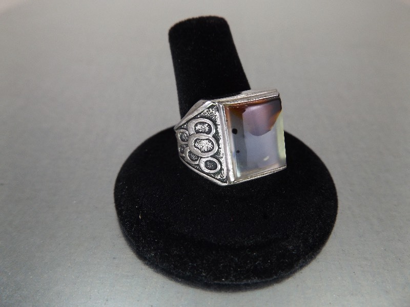 Sterling Silver Mens Size 9 Agate Ring