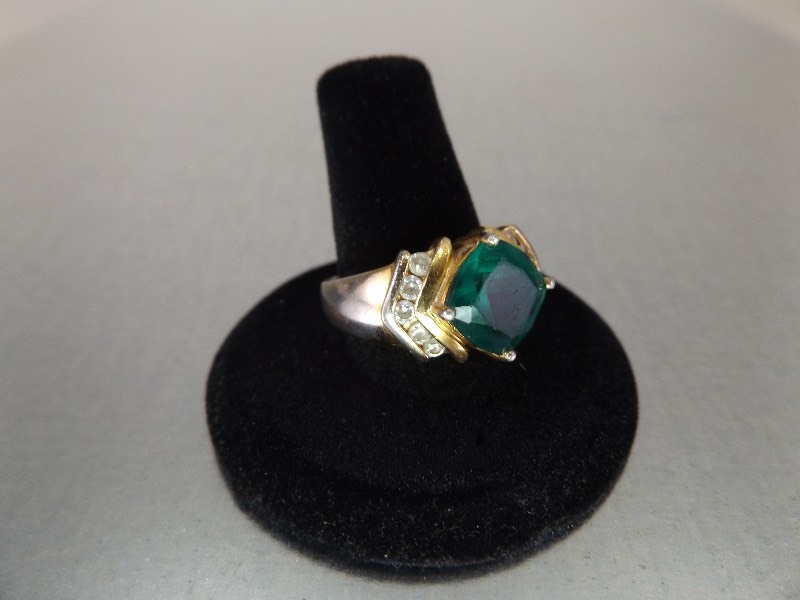 Sterling Silver Gold Plated Size 9 Emerald Cubic Zirconia Ring