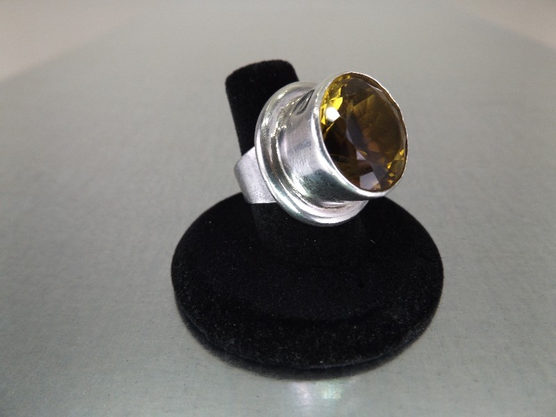 LARGE Sterling Silver Size 6.5 Citrine Cocktail Ring