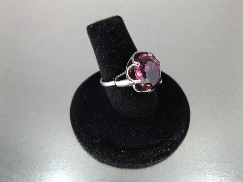 Sterling Silver Expandable Up to Size 8.5 Amethyst Ring