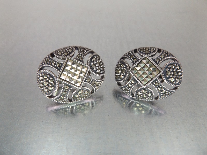 Sterling Silver Marcasite Pierced Earrings