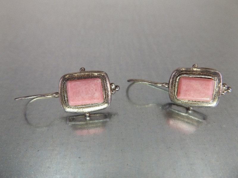 Sterling Silver Victorian Pink Stone Pierced Earrings