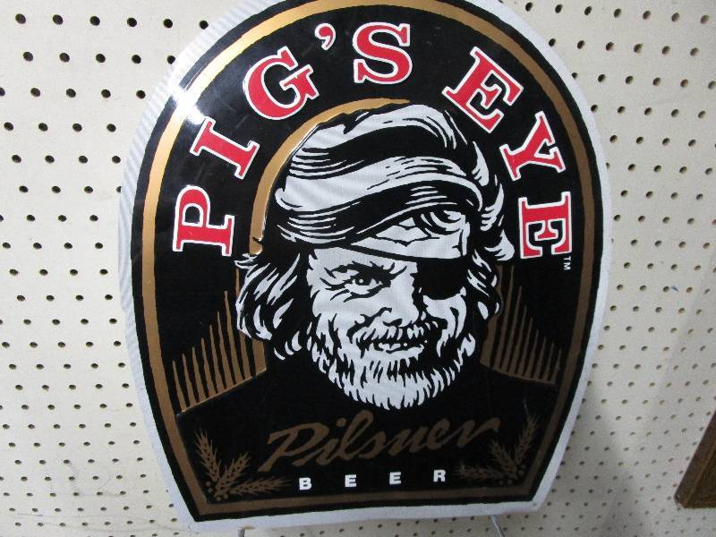 lot 22 image: Pigs Eye Pilsner Beer Metal Sign