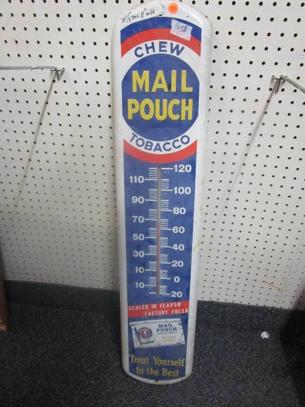 lot 78 image: Metal Chew Mail Pouch Tobacco Thermometor