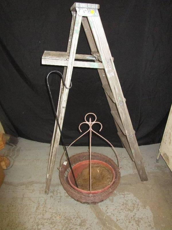 lot 115 image: 56 Ladder, Shephards Hook and Large Basket
