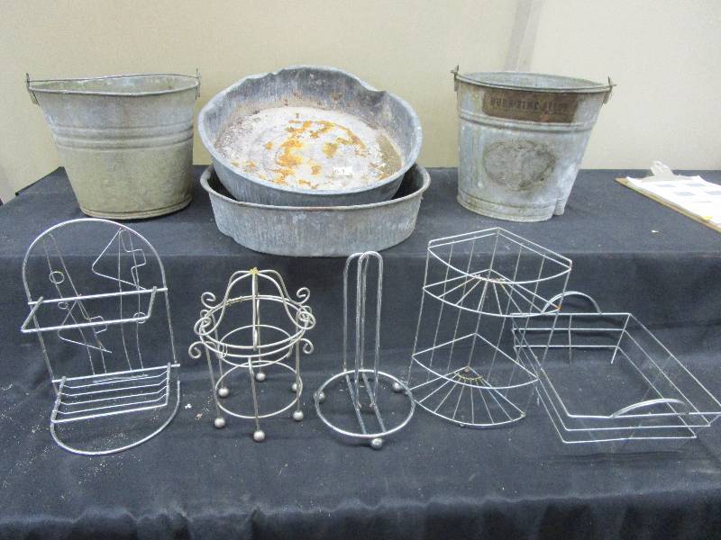 lot 128 image: Galvanized Pails and Various Metal Decorative Pieces