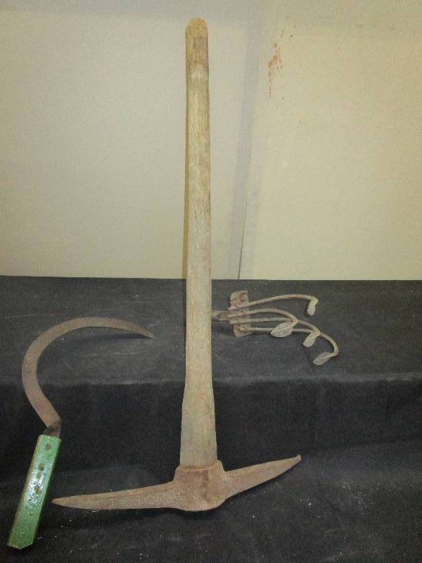 lot 131 image: Pic Ax, Sythe, and Cutivator Head